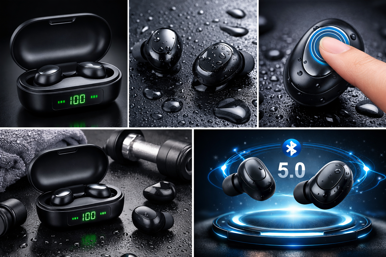TWS 5.0 Touch Control Waterproof Bluetooth Earbuds